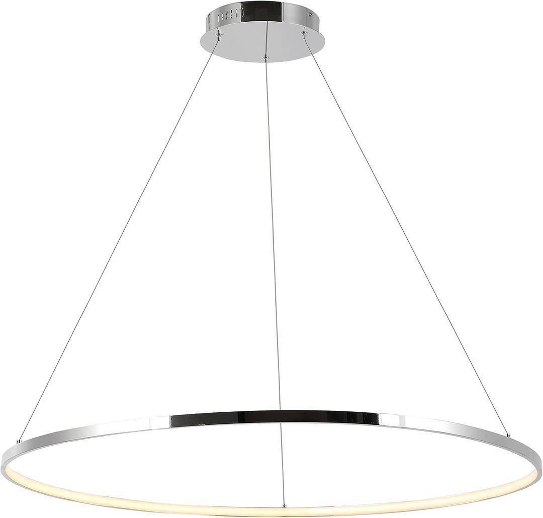JONATHAN Y Brice 35in Modern Round Integrated LED Pendant Light Chrome