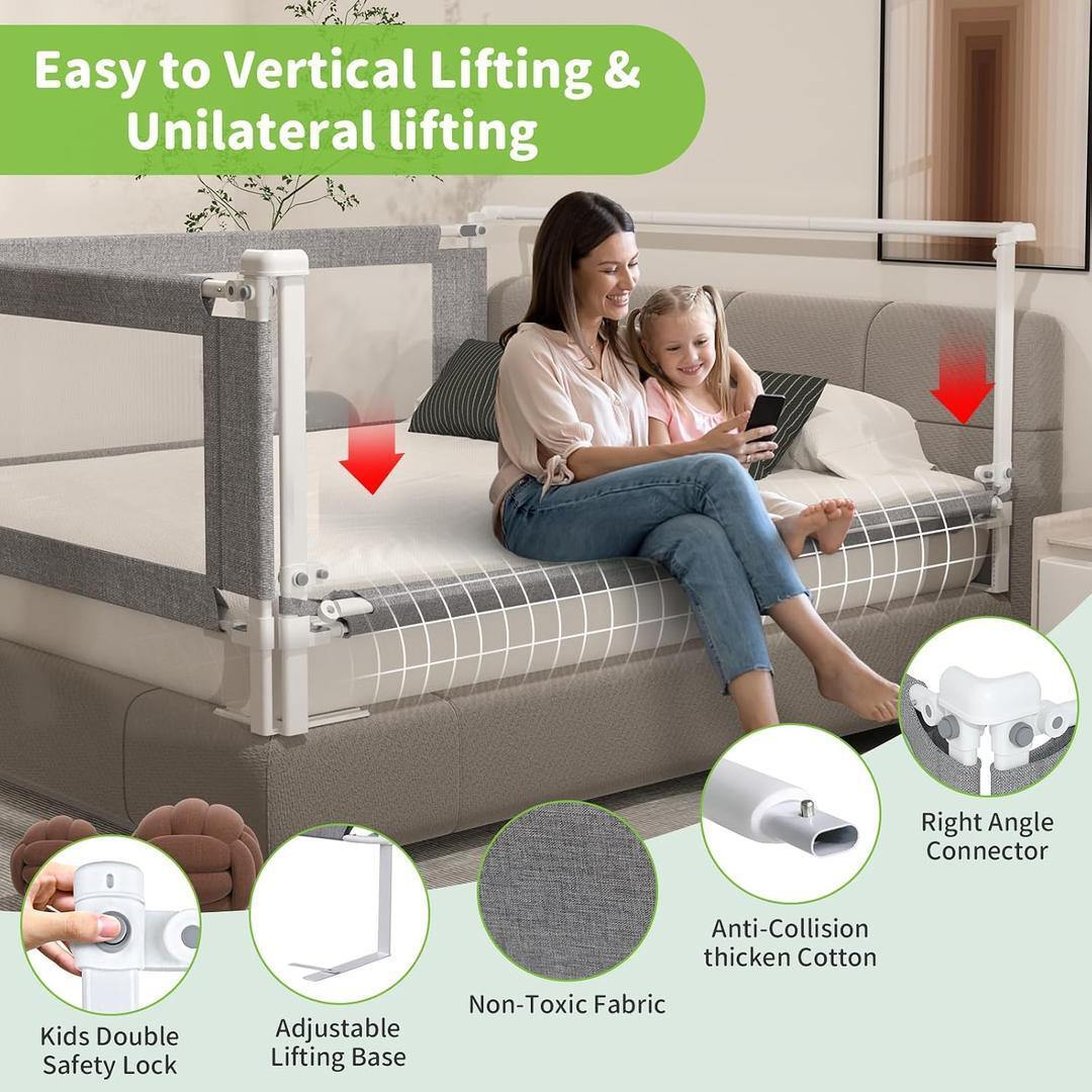 Yulongtengfei 3-Piece Queen Bed Rail Set Gray 78.7 x 78.7 x 60 Adjustable