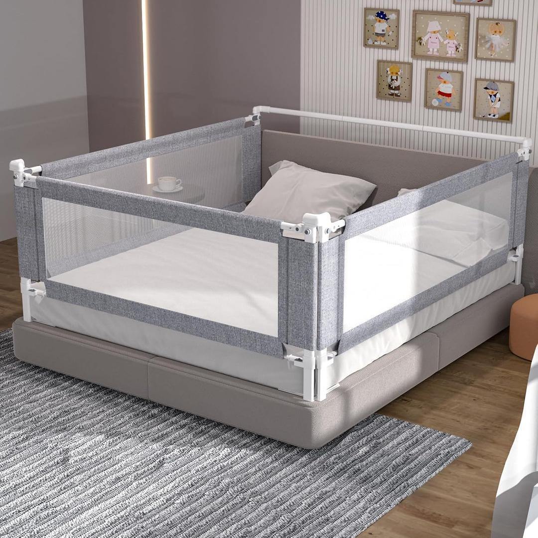 Yulongtengfei 3-Piece Queen Bed Rail Set Gray 78.7 x 78.7 x 60 Adjustable