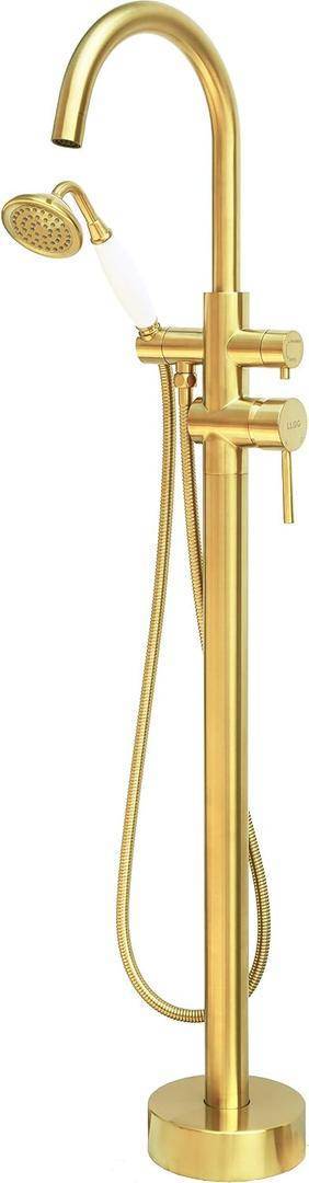 RIGOBAL Freestanding Bathtub Faucet Brushed Gold Floor Mount Hand Shower