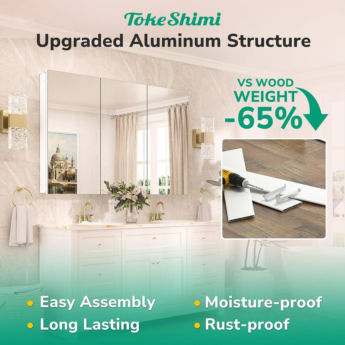 Frameless White Bathroom Medicine Cabinet 14x18, Tempered Mirror, Adjustable Sto