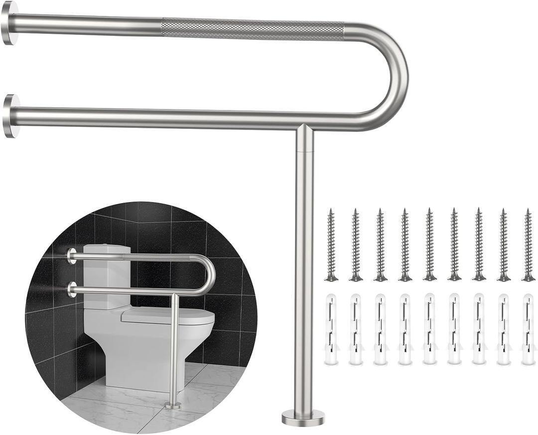 YuanDe 31.3 in Wall to Floor Toilet Grab Bar Brushed Nickel Bathroom Safety Rail