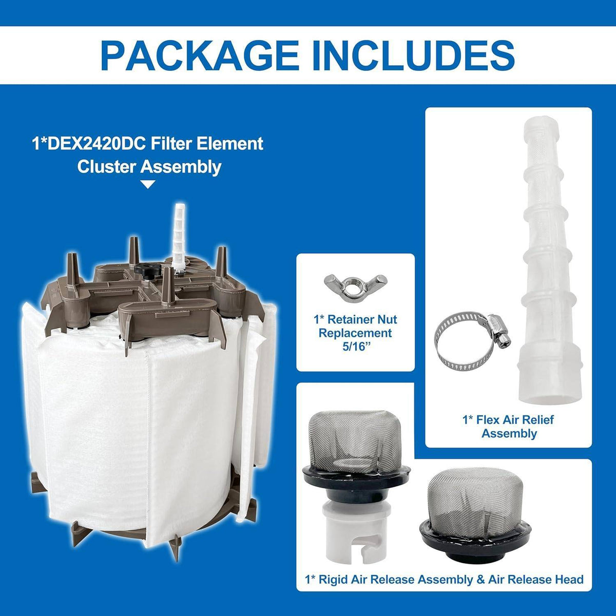 DEX2420DC Filter Element Cluster Assembly Compatible with Hayward 24 sq.ft. Pro-