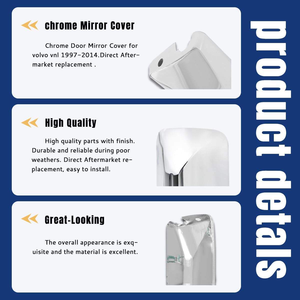 Chrome Door Mirror Cover One Left Compatible for Volvo VNL VNM Trucks 2004-2017