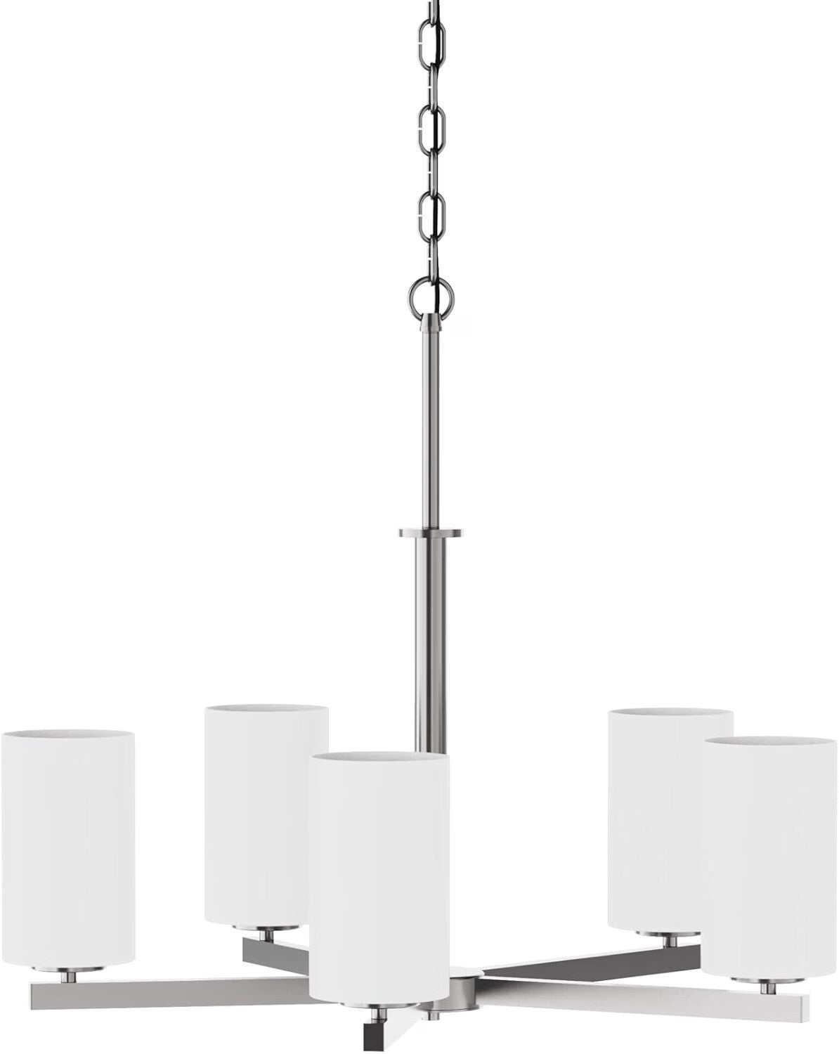 5 Light Chandelier Adjustable Hanging Pendant Light with Glass in Brushed Nickel