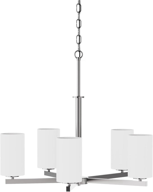 5 Light Chandelier Adjustable Hanging Pendant Light with Glass in Brushed Nickel