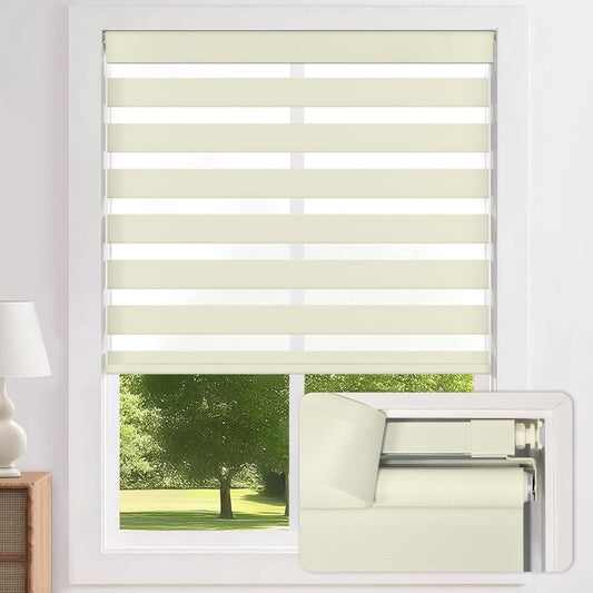 LazBlinds No-Drill Cordless Zebra Blinds Light Filtering & Room Darkening 35"x64