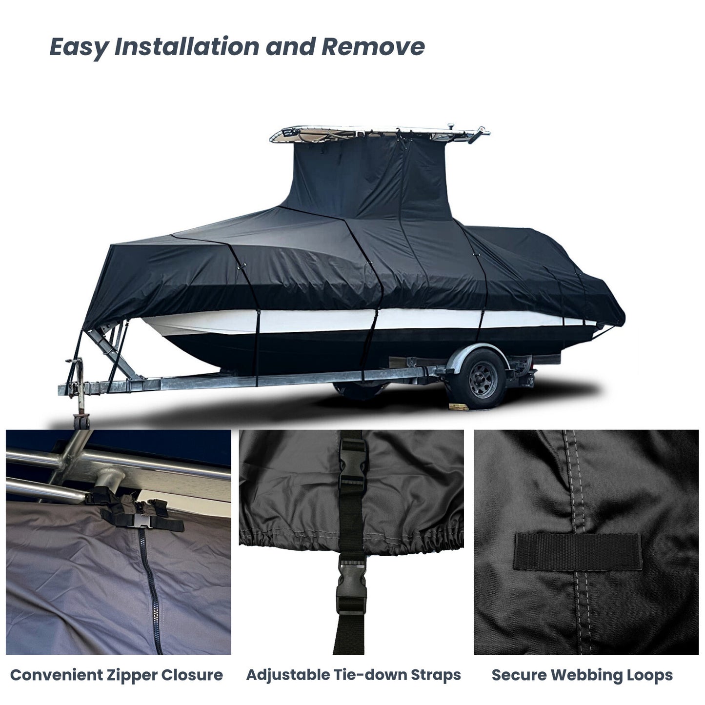 EliteShield Heavy Duty T-Top Boat Cover - Fits 30ft to 32ft Long Center Console