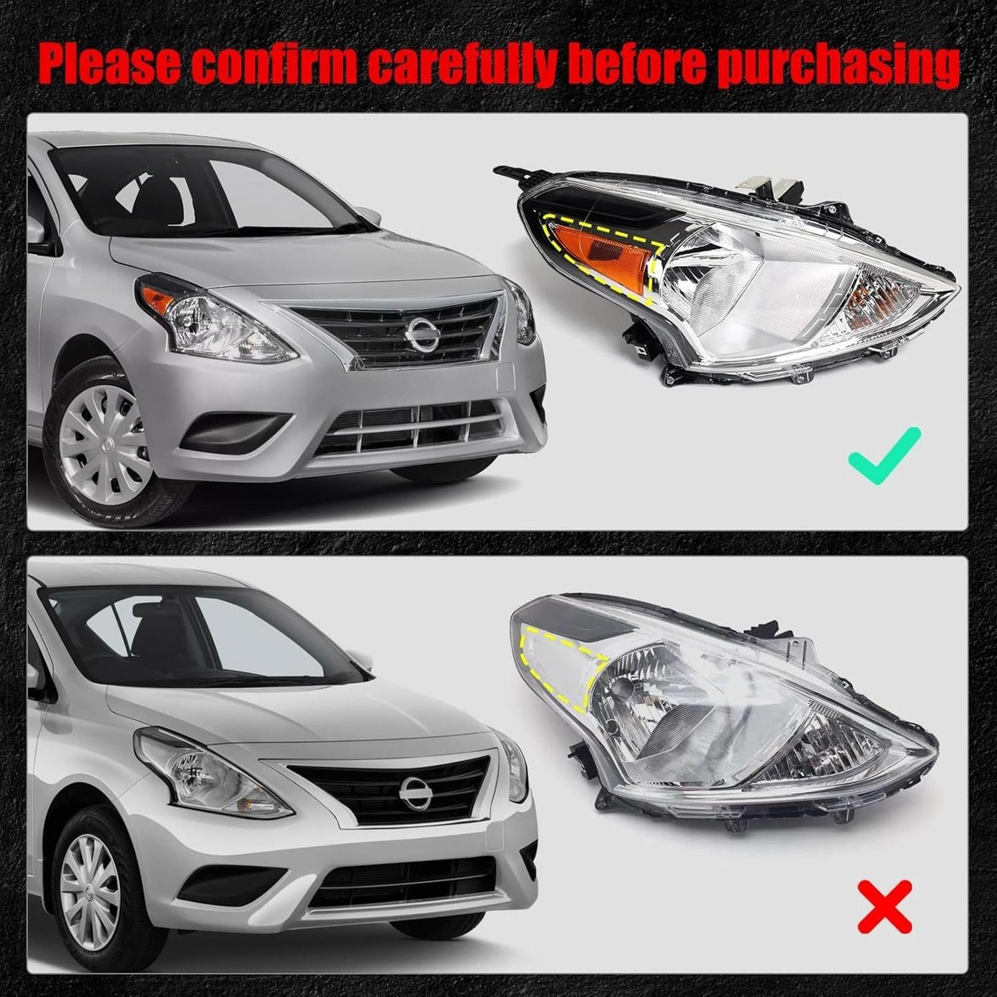 Halogen Headlight Assembly Fit for Nissan Versa 2015-2019 RH