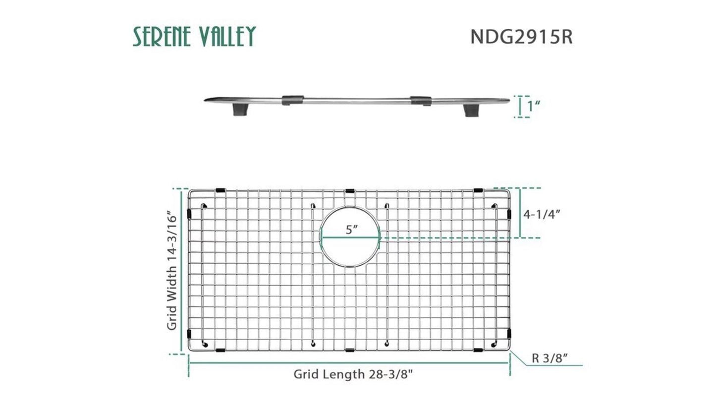 Serene Valley Sink Bottom Grid 28-3/8" x 14-3/16", Rear Drain with Corner Radius