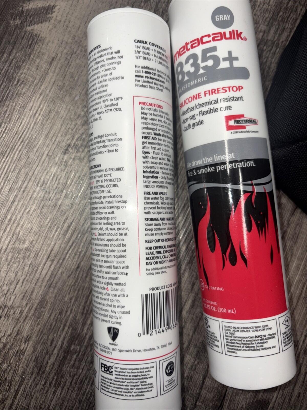 2 Tubes - METACAULK 66645  835+ Fire Barrier Sealant,Tube,10.15 oz 49ZY40