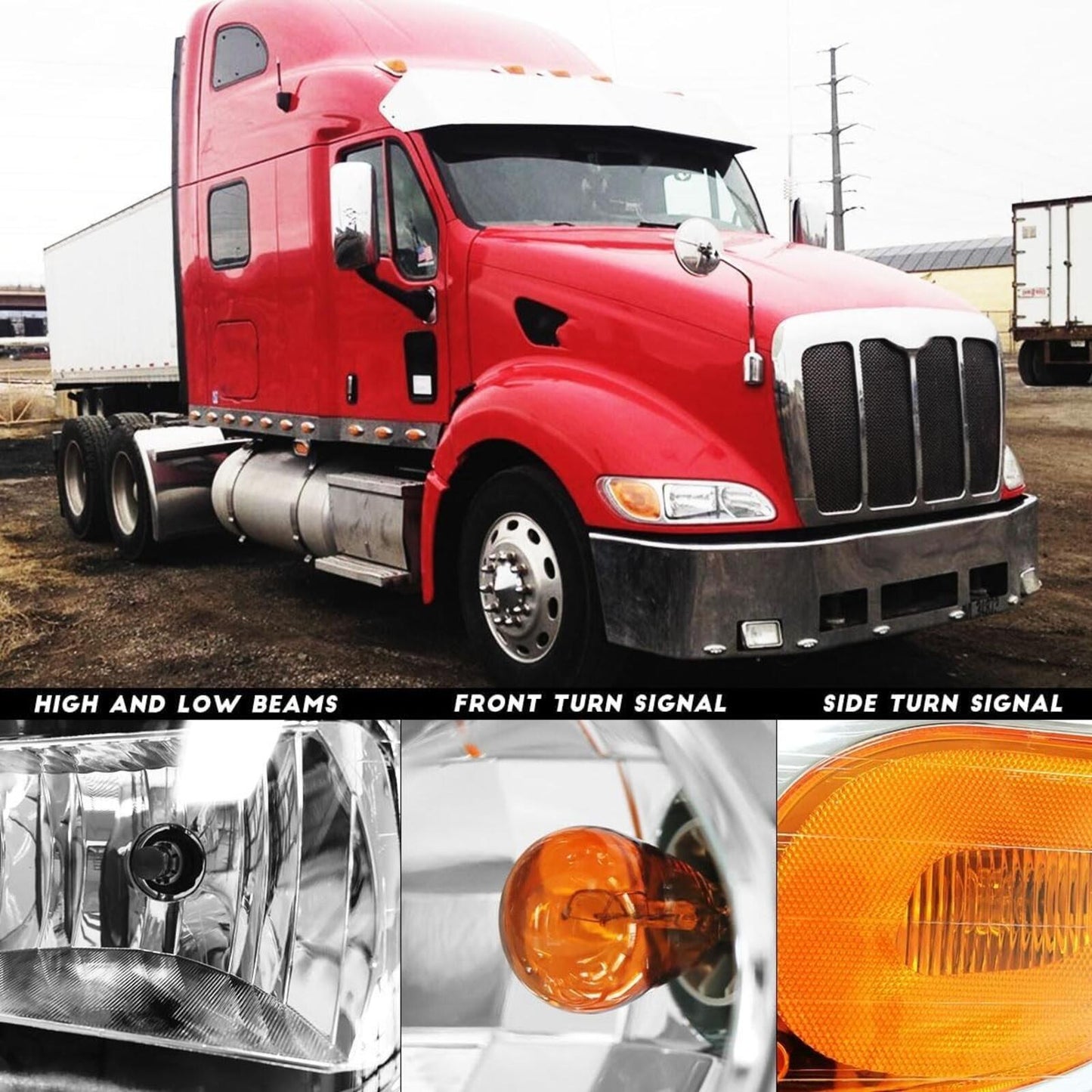 Headlights for Peterbilt 387 325 330 335 337 340 348 382 384 386 Bulb Left Drive
