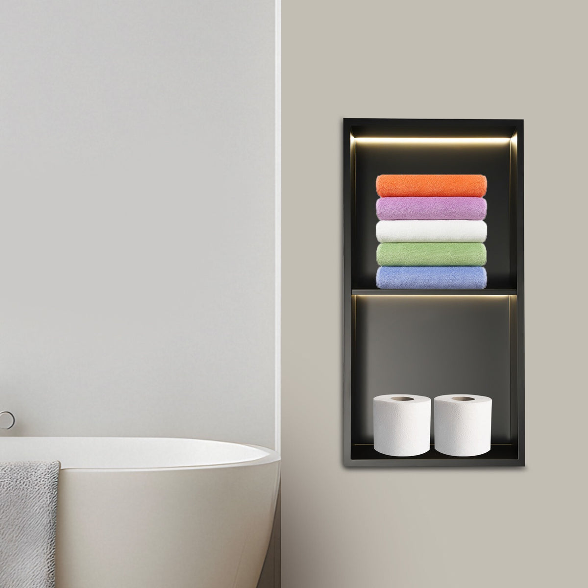 Stainless Steel Shower Niche  2-Tier Bathroom Wall Niche w/ LED Light 12x24in