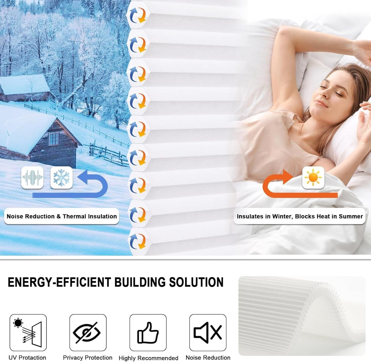 51.5 x 64 No Drill Cellular Shades for Indoor Windows, Thermal & Noise Reducing