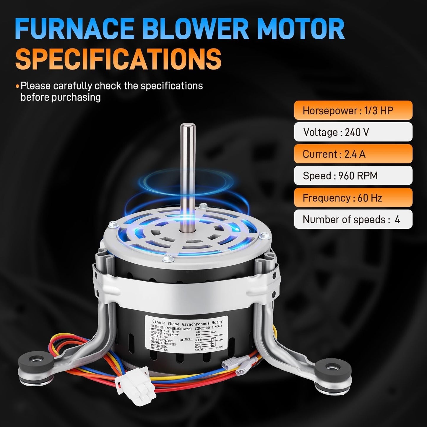 Blower Motor 1/3HP 903075 5KCP39EGT057AS For Nordyne Intertherm Miller 621675