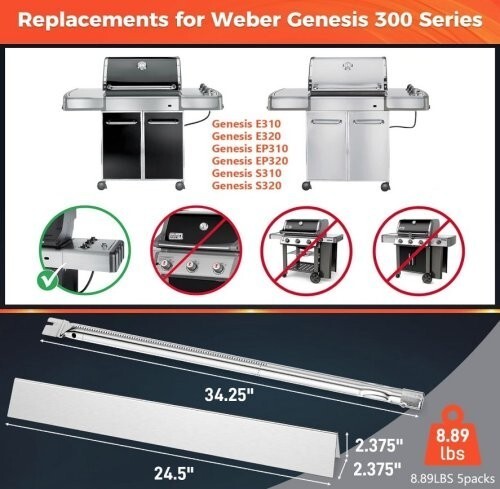 24.5" Flavorizer Bars & SUS304 34.25" Grill Burners for Weber Genesis 300 Series