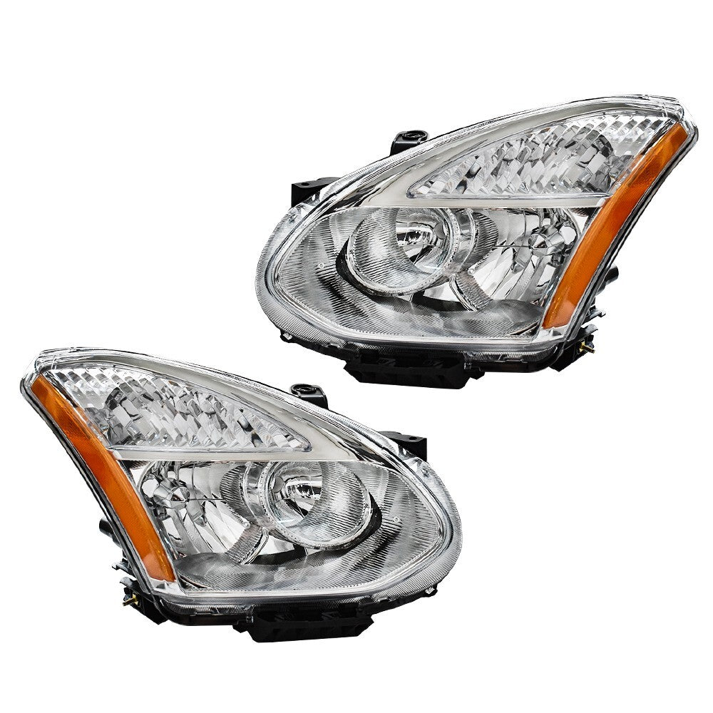 Headlights For Nissan Rogue 2008-2013 Halogen Chrome Headlamps Left+Right Side
