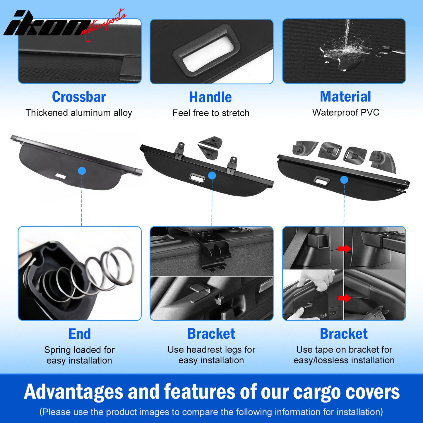 Fits 20-22 Tesla Model Y Canvas Style Retractable Rear Trunk Privacy Cargo Cover