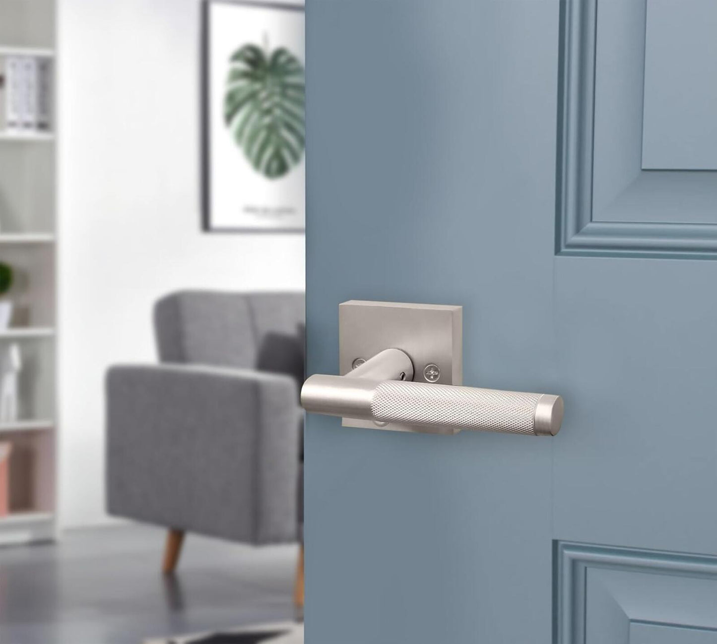 Brushed Nickel Interior Door Knob with Lock Silver Bedroom Door Knobs Door Handl
