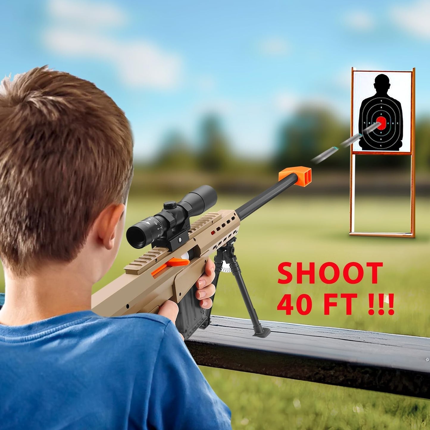 Kids Backyard Toy Rifle - Foam Dart Blaster with Scope 32in Shell Eject