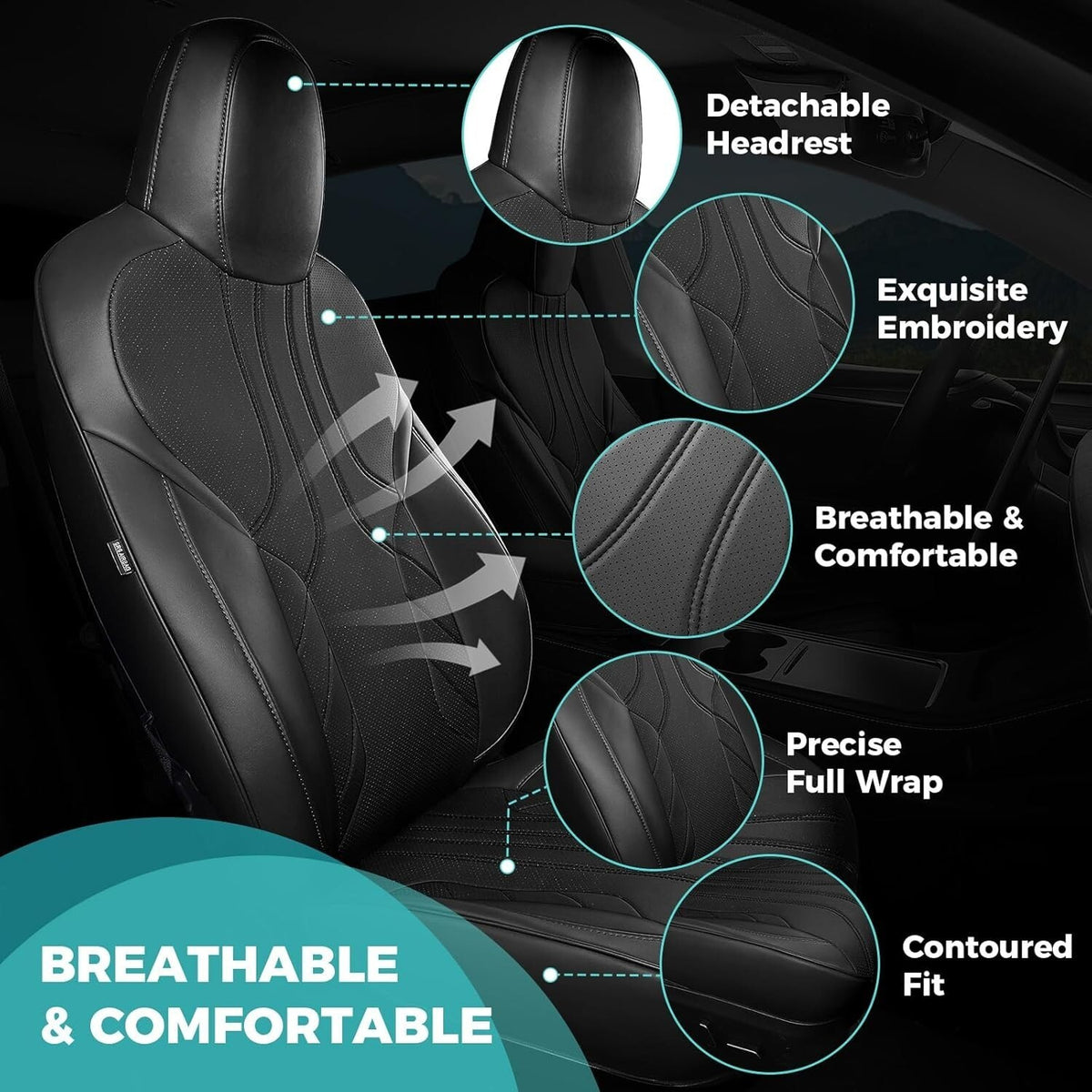 Custom Fit for Tesla Model Y Seat Covers Model Y - 5 Seater Full Set Black