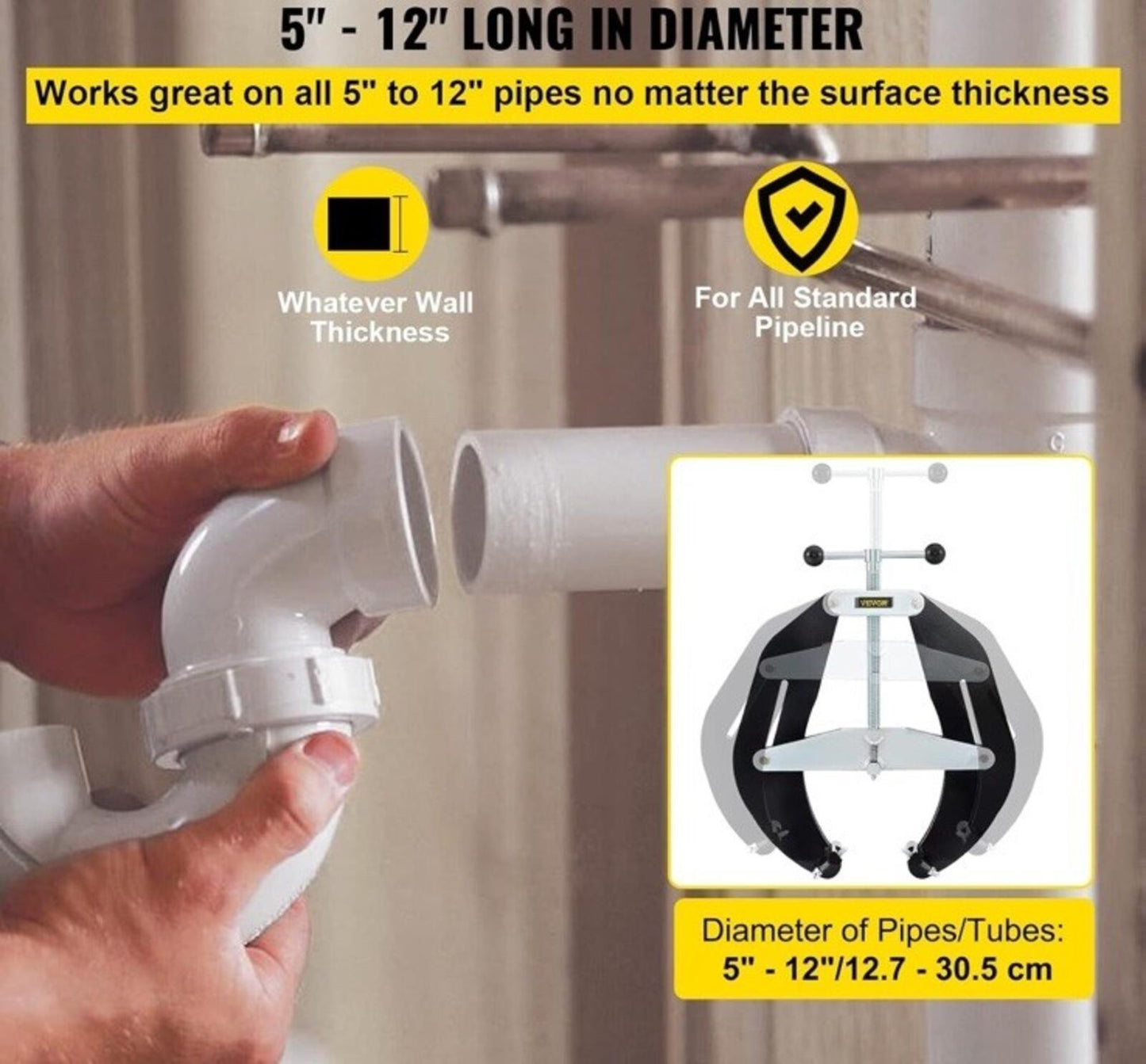 New Pipe Clamp, 5 to 12 in, High Strength Ultra Clamp with Quick Acting Screws,
