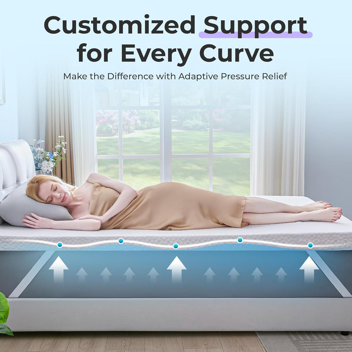Queen Size 3" Gel Memory Foam Mattress Topper with Cooling Cover
