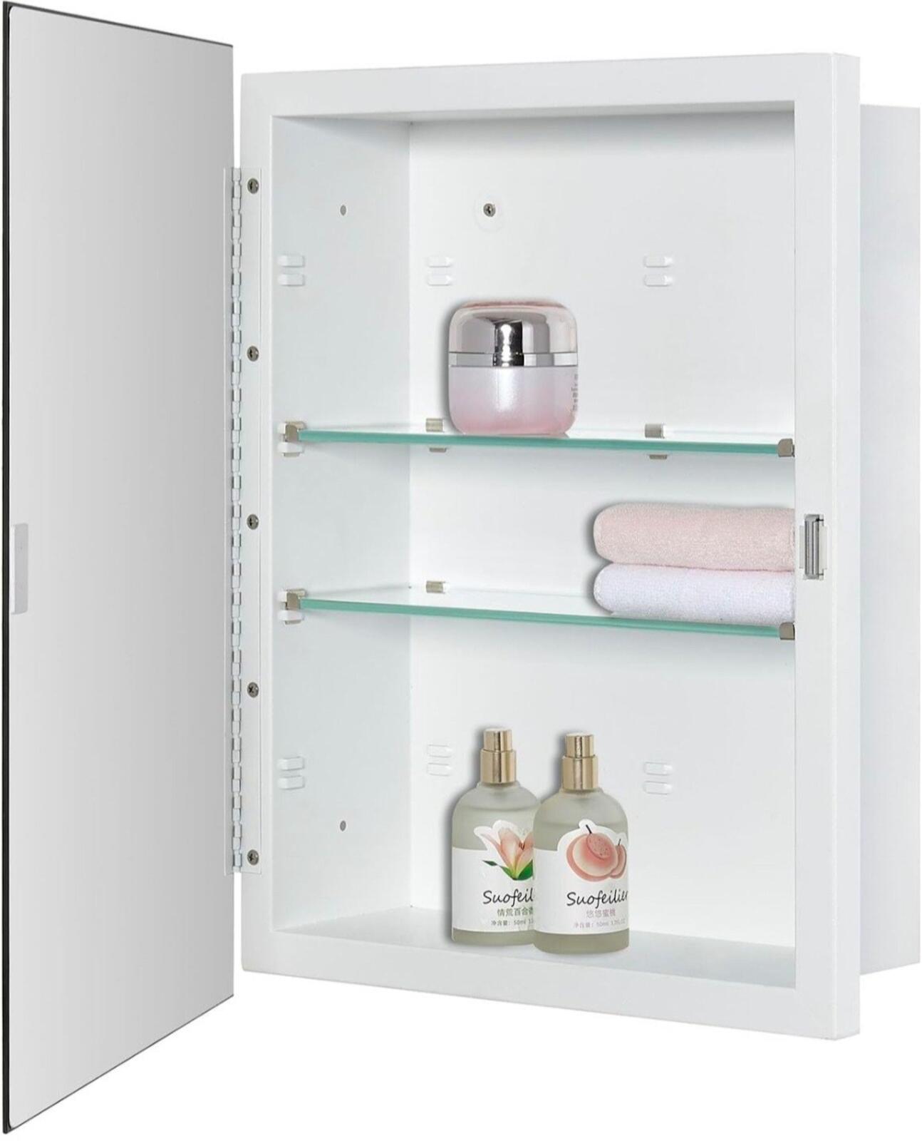 Bathroom Medicine Cabinet with Beveled Edge Mirrored Door 14 x 18 inch, Recessed