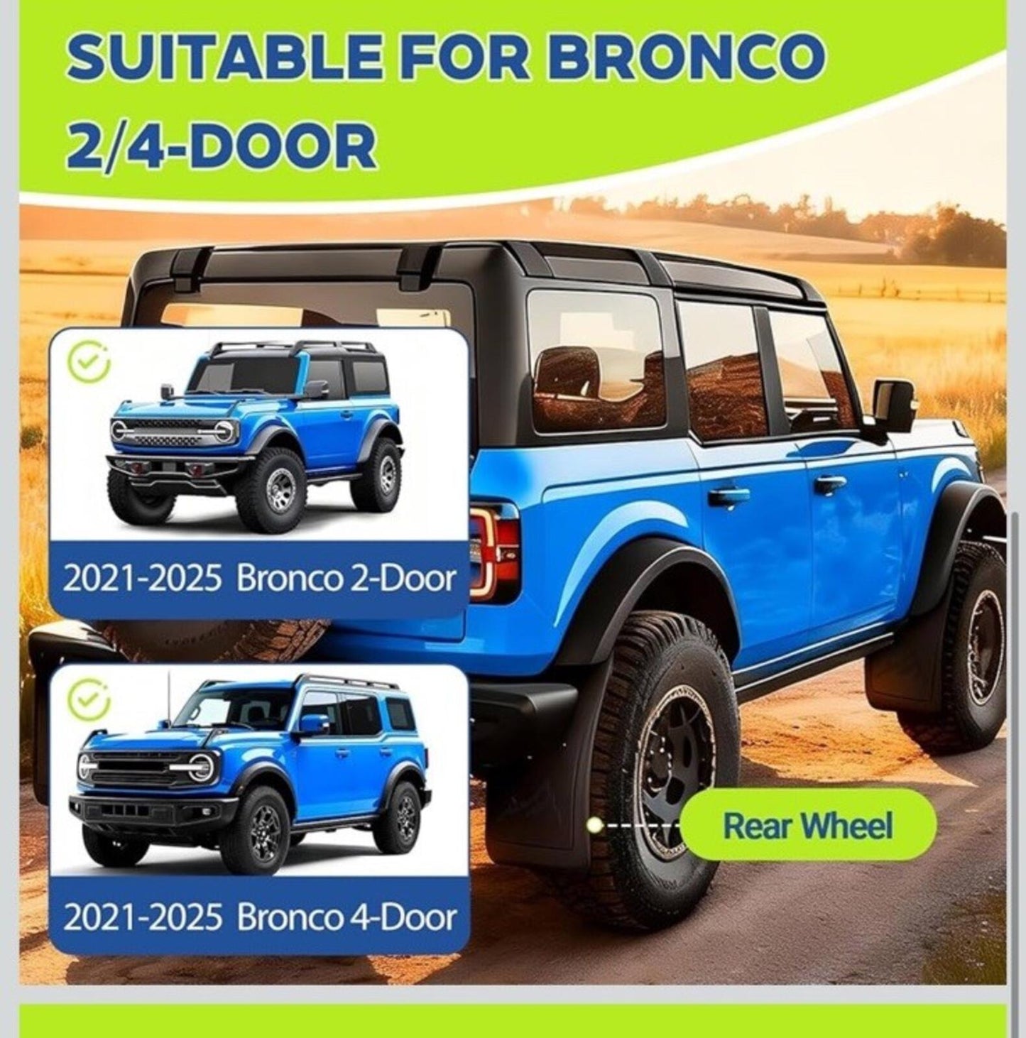 4PCS Front & Rear Mud Flaps Splash Guards Set For 2021-2024 Ford Bronco 2/4 Door