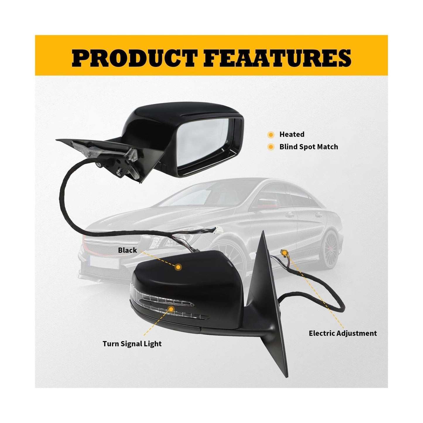 Right Passenger Side Mirror Assembly Compatible with CLA250 CLA45 AMG 2014-20...