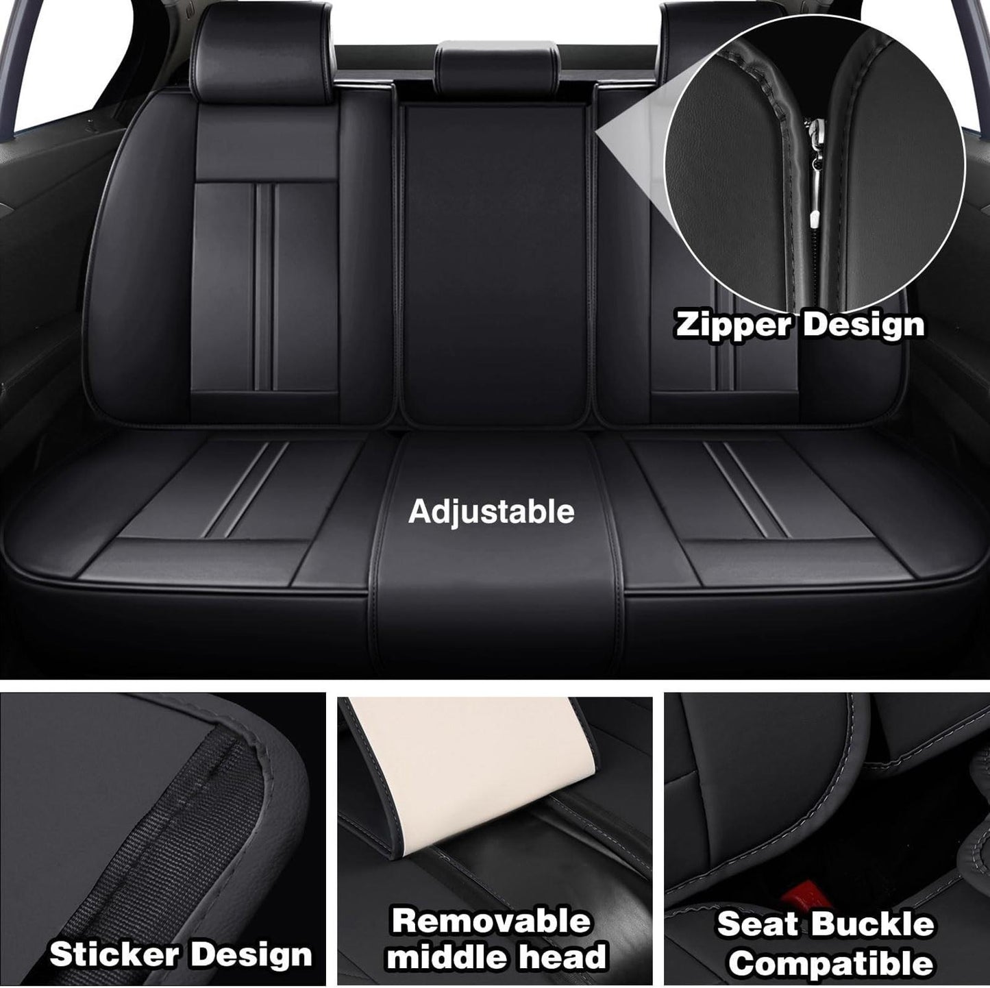 Universal Car Seat Covers 5 Seats, Nappa Leather Automotive Seat Covers Non-Slip