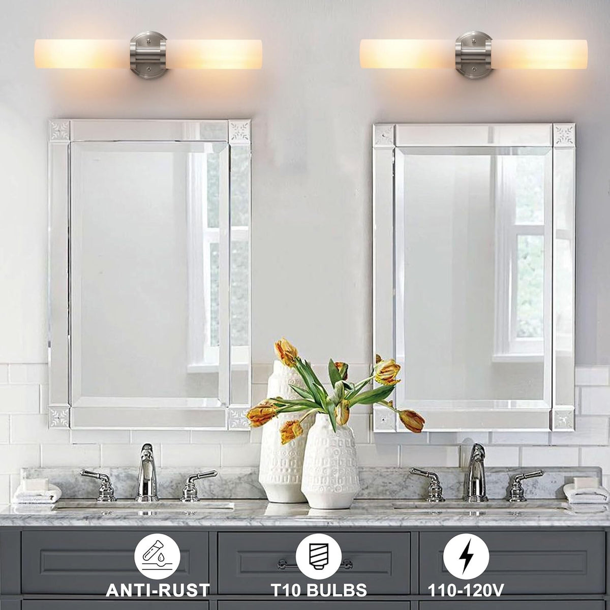 Wall Sconces Set of Two, Brushed Nickel Bathroom Sconces Wall Lighting