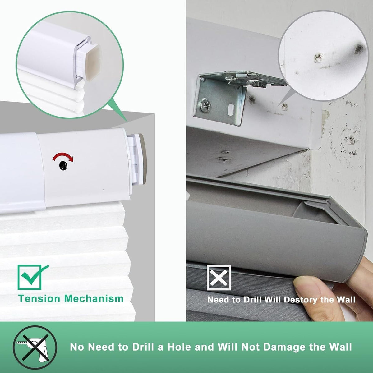 51.5 x 64 No Drill Cellular Shades for Indoor Windows, Thermal & Noise Reducing