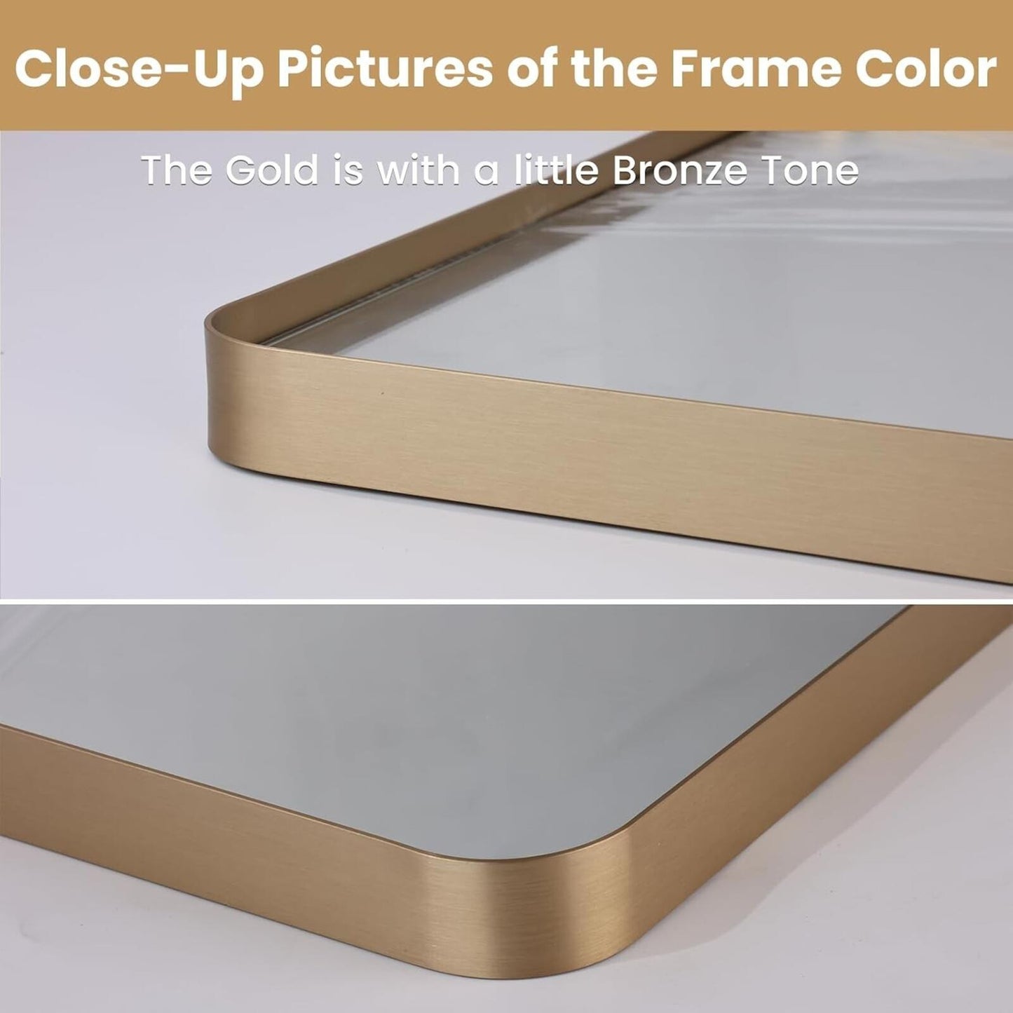 40”X36” Gold Bathroom Mirror, Rounded Rectangle Gold Frame Mirror