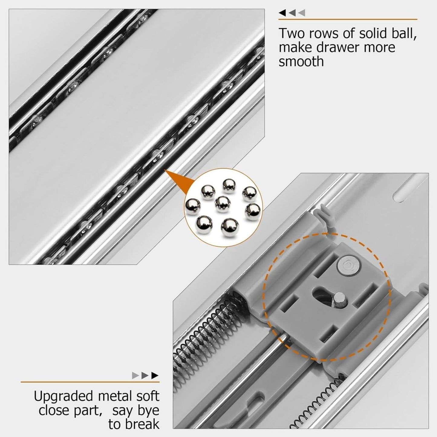 6 Pairs 22 Inch Soft Close Ball Bearing Drawer Slide for Dresser Full Extension