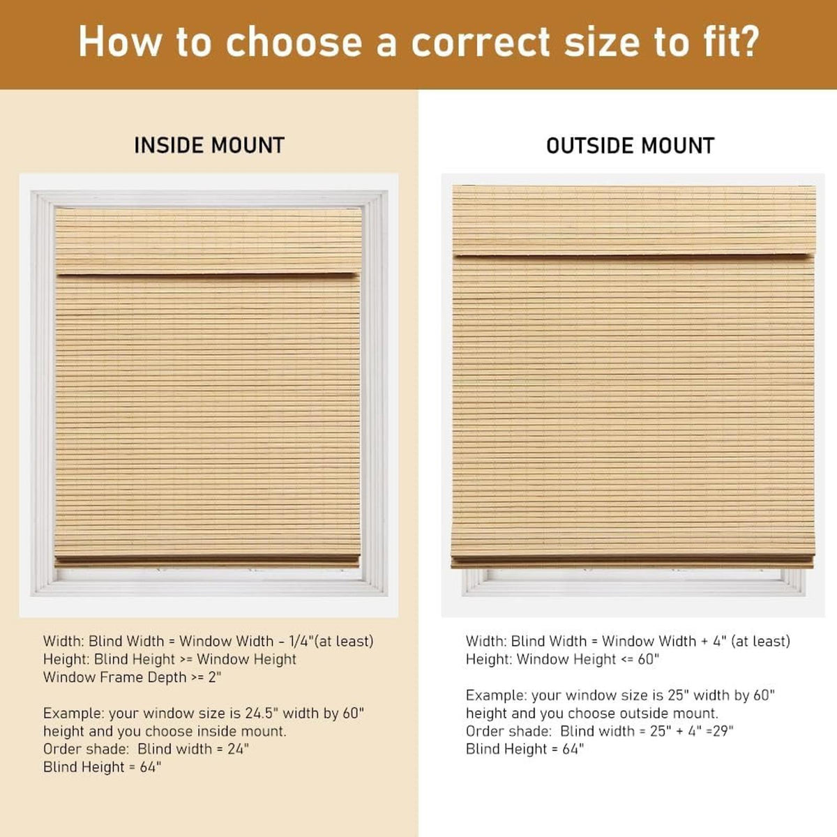 Cordless Bamboo Roman Shades, Blackout Natural Bamboo Blinds for Indoor Windows