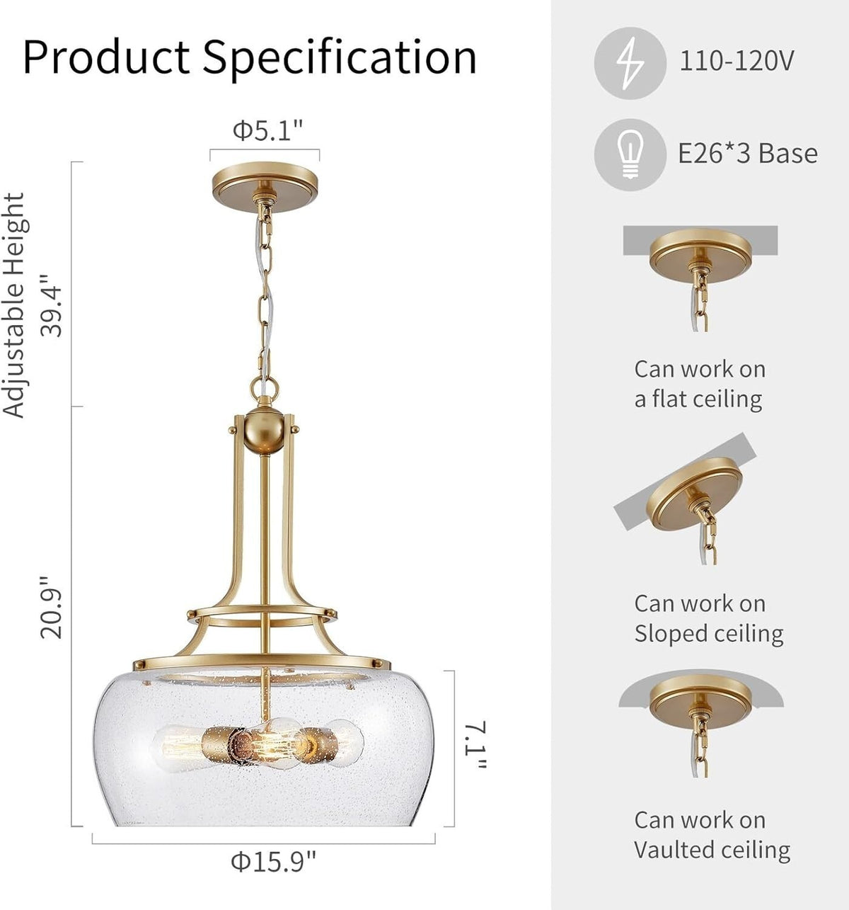 Chandelier Rustic Farmhouse Industrial Round Ceiling Pendant LED Light