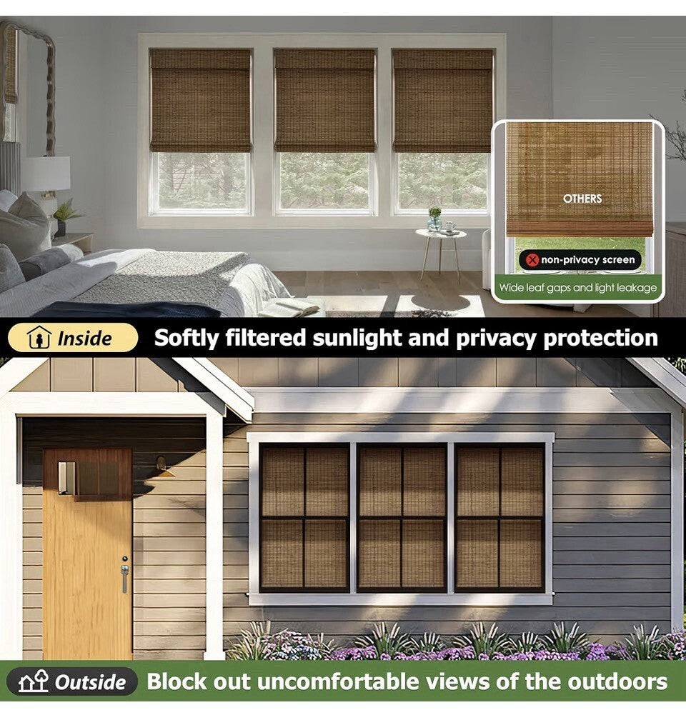LazBlinds Cordless Bamboo Roman Shade 32.5x64 Highfield Teak Room Darkening