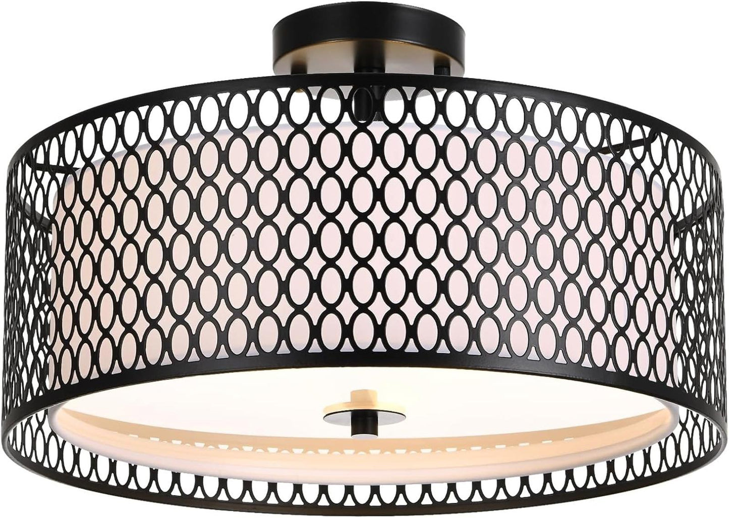 17" Semi Flush Mount Ceiling Light Fixture, Modern 3-Light E26 Double Drum Ceili