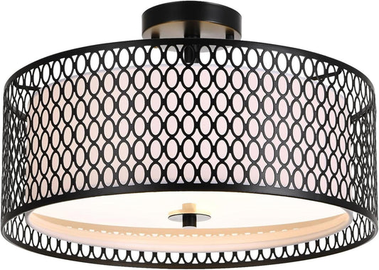 17" Semi Flush Mount Ceiling Light Fixture, Modern 3-Light E26 Double Drum Ceili