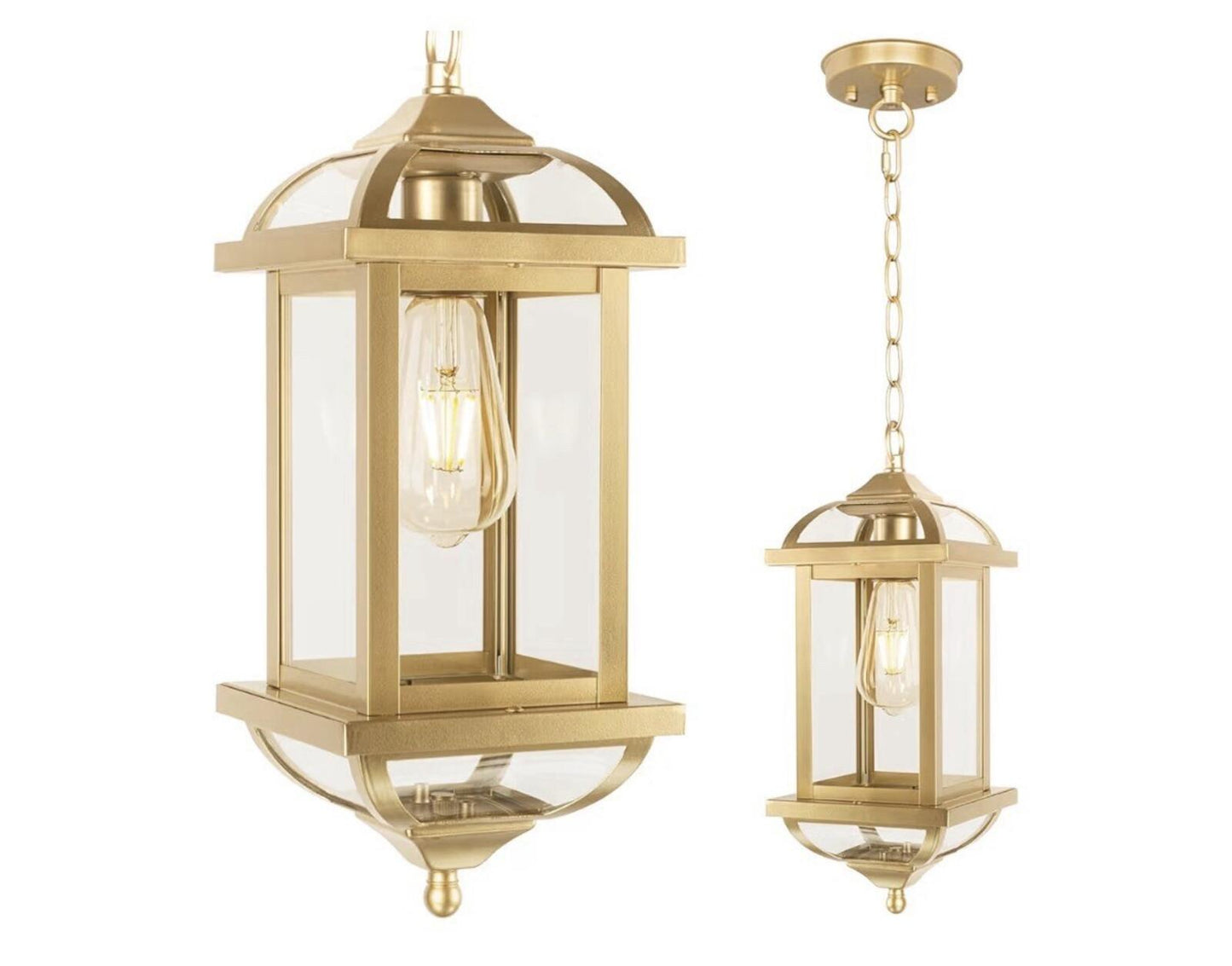 Gold Outdoor Pendant Light for Porch Fully Enclosed, 16 Inch Large Exterior H...
