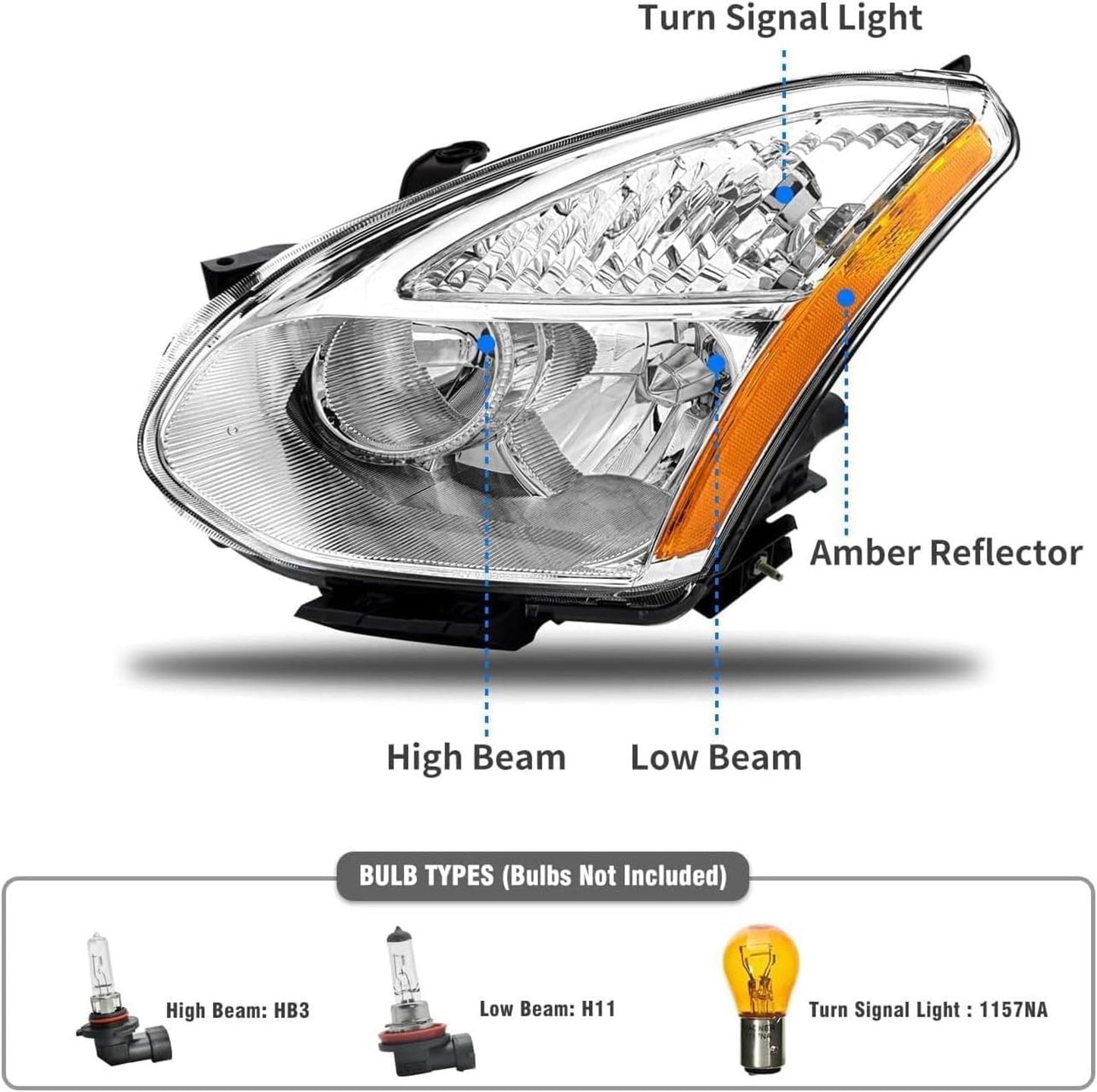 Headlights Assembly For 2008-2013 Nissan Rogue Chrome Amber Headlamps Left&Right