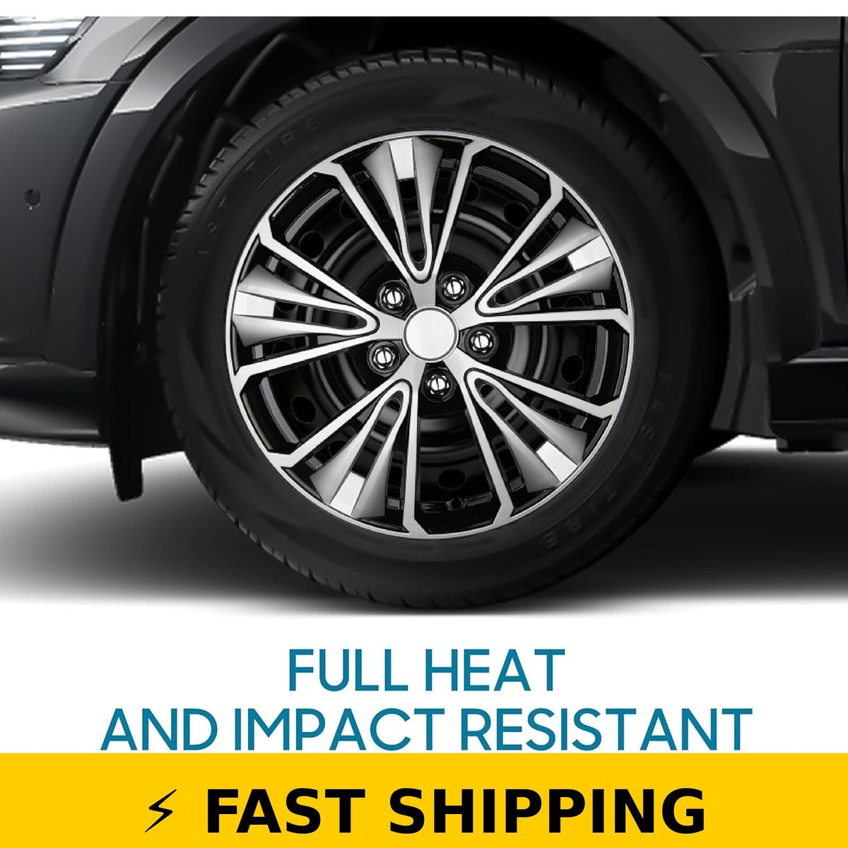 16 Inch Universal Hubcaps Set of 4 - Snap-On Wheel Covers - Black & Silver