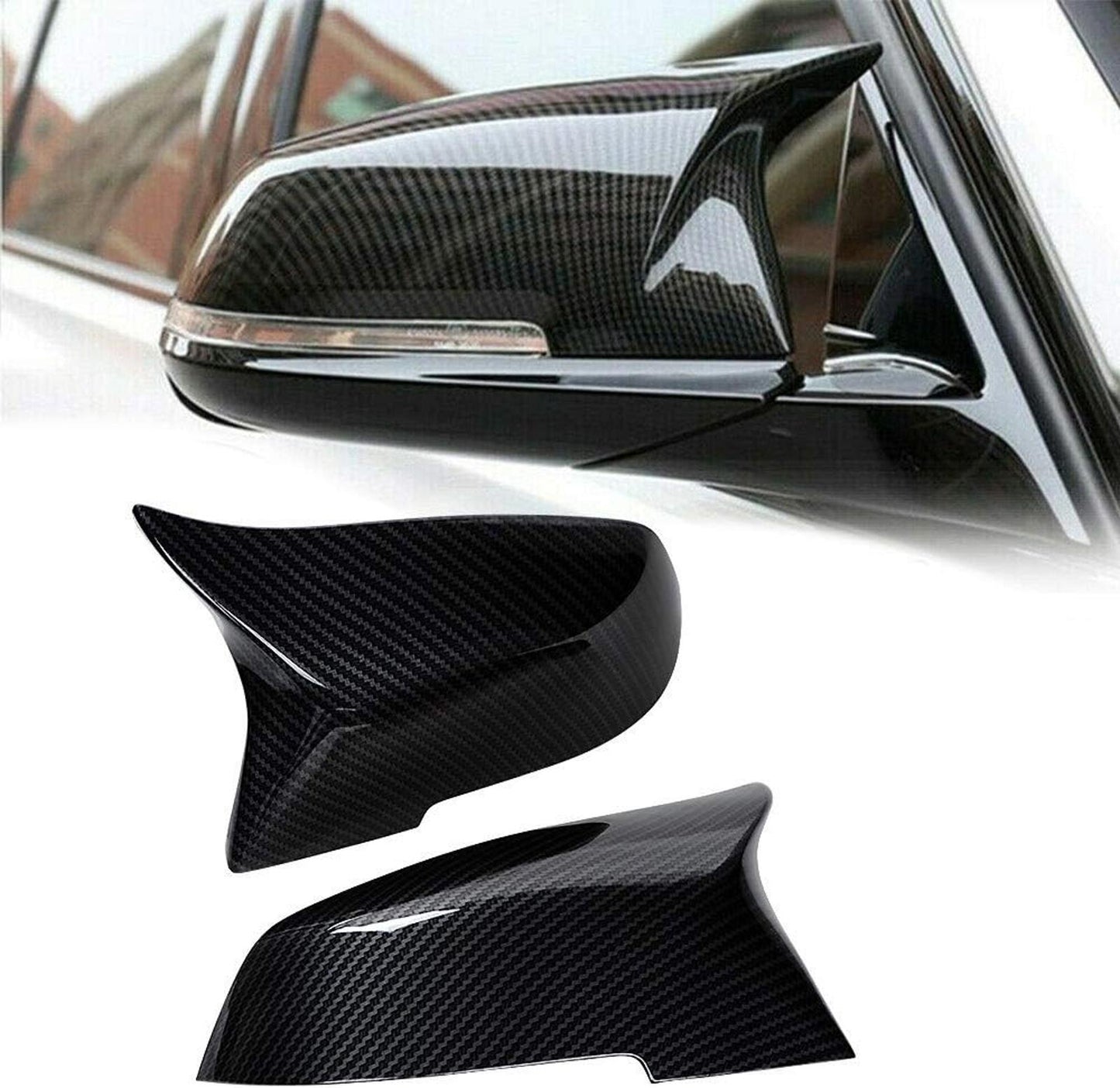 LH RH Door Wing ABS Carbon Fiber Side Mirror Cover Cap Compatible with BMW