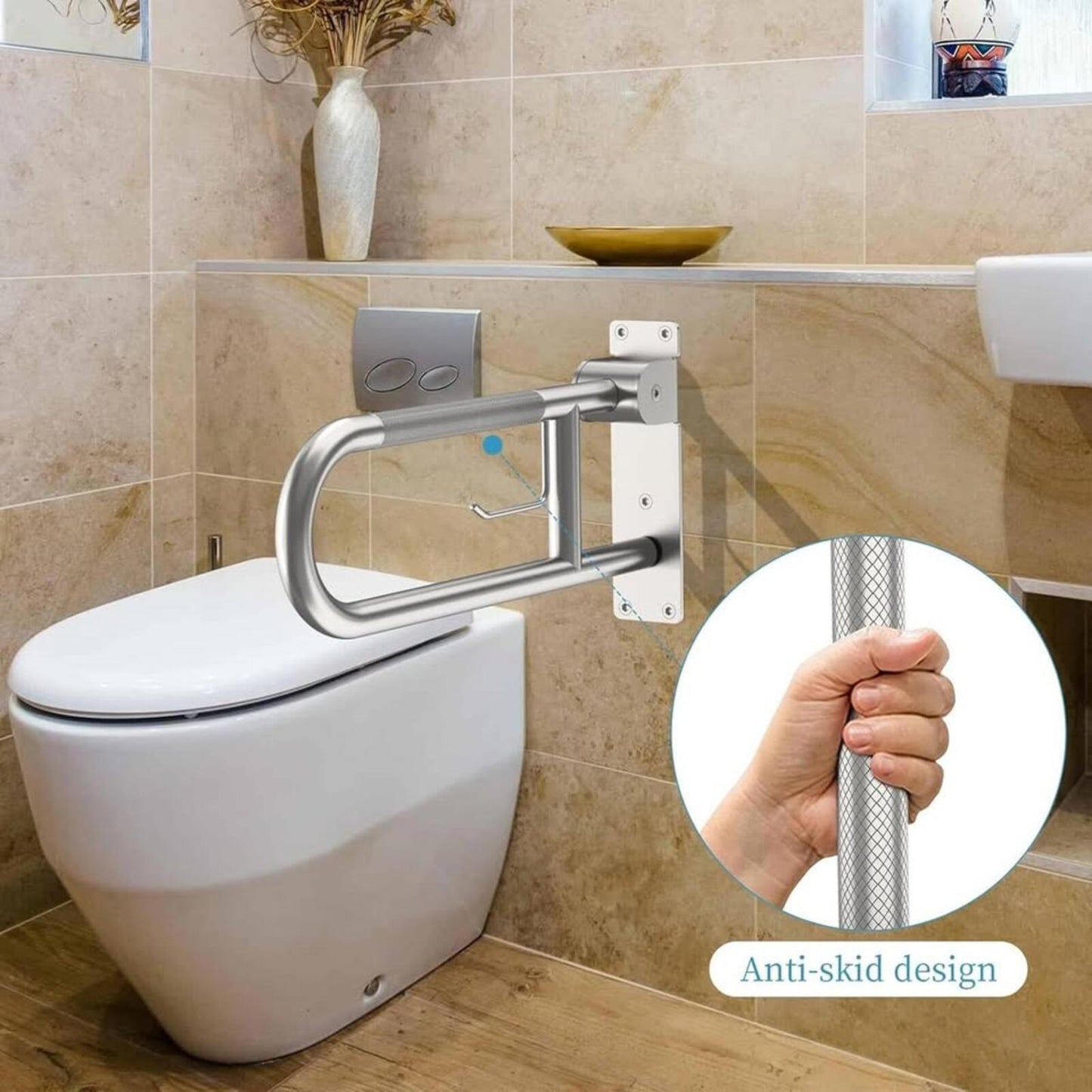 Toilet Grab Bar 22.4 Inch Munzong Anti-Slip Handicap Grab Bars with Paper Holder