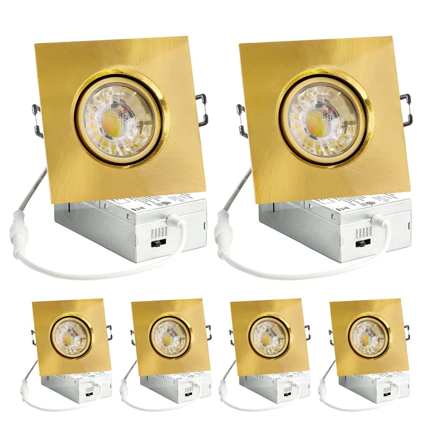 Wembanma 3 Inch 8W LED Gimbal Recessed Light 5CCT Selectable Gold Square 6Pack