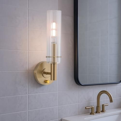 BYOLIIMA Modern Wall Sconces with Dimmer ON/Off Switch Gold Brushed Gold/Clear
