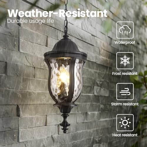 Large Outdoor Pendant Light Fixture 23.6'' Exterior Hanging 23.6 Inch Black
