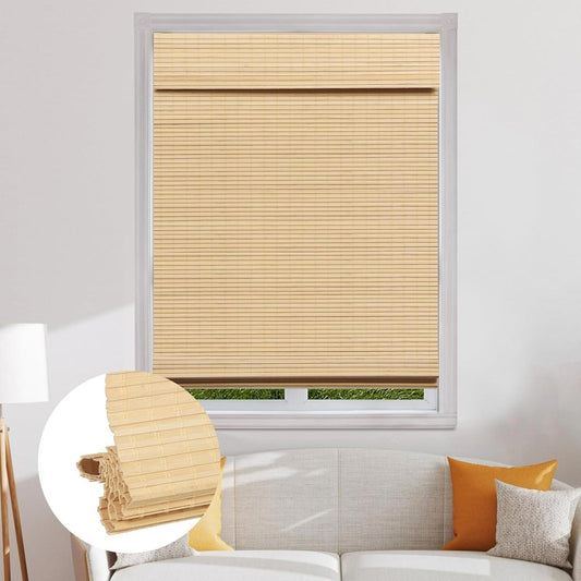 Cordless Bamboo Roman Shades, Blackout Natural Bamboo Blinds for Indoor Windows