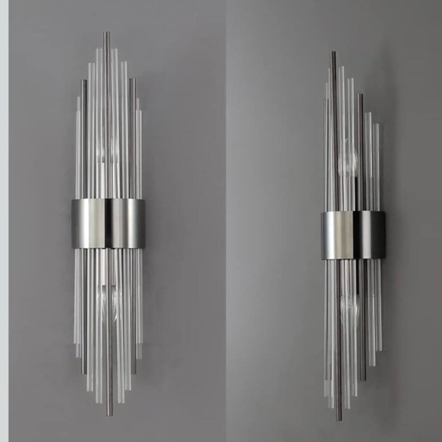 2-Light Modern Wall Sconce Titanium Black Metal with Clear Class Crystal Vanity